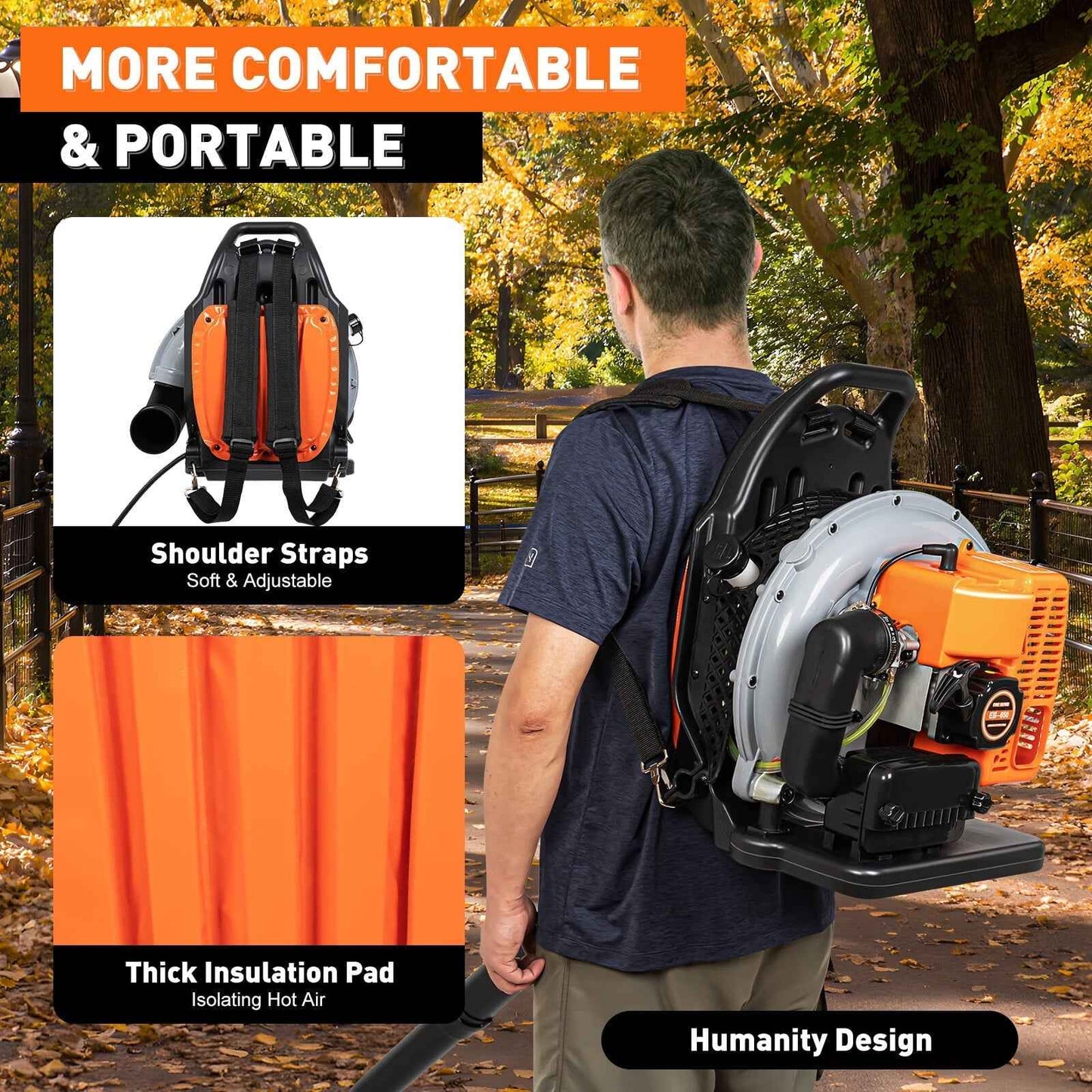 Aiqidi 6800 RPM at 79 Gal/S 63cc Gas Powered Backpack Leaf Blower, Adjustable Speed