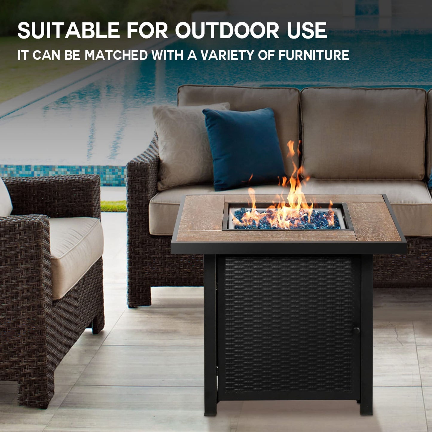 BALI OUTDOORS Propane Gas Fire Pit Table with Lid for Outside Backyard, Patio 50000 BTU 30 inch