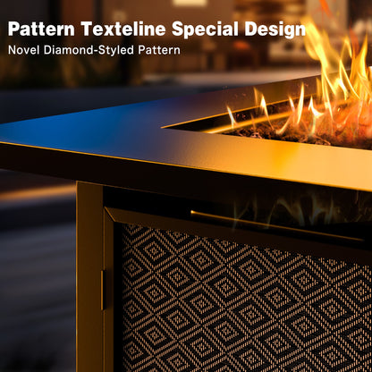 Walsunny 28" Propane Fire Pit Table Outdoor Gas Fire Pit with Lava Rocks 50,000 BTU Square Fire Table with Lid,Waterproof Cover