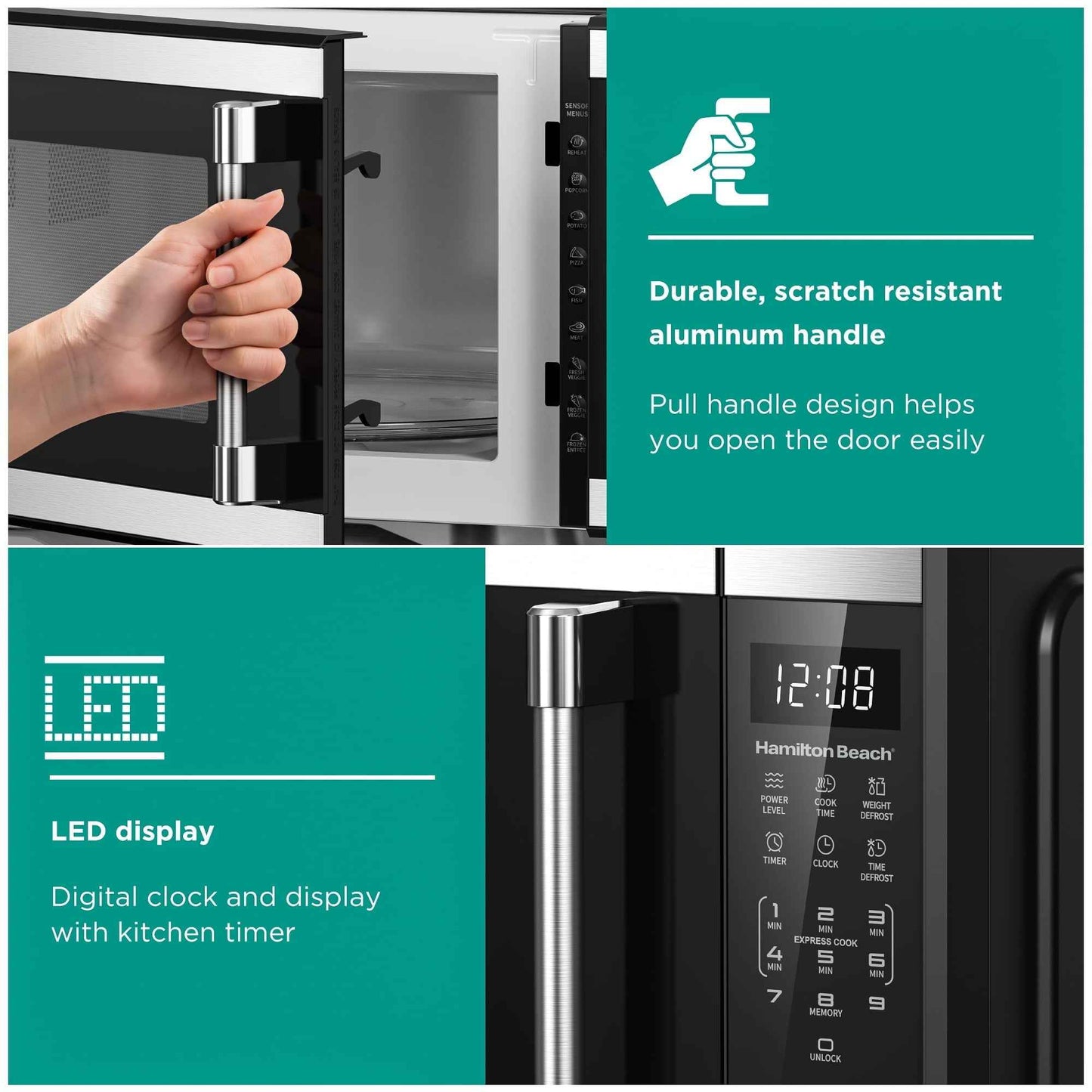 Hamilton Beach 1.1 cu ft Countertop Microwave Oven, Black and Stainless Steel