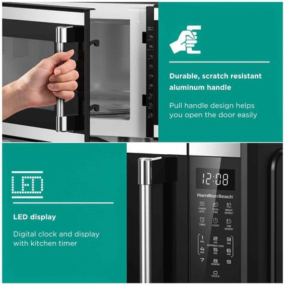 Hamilton Beach 1.1 cu ft Countertop Microwave Oven, Black and Stainless Steel