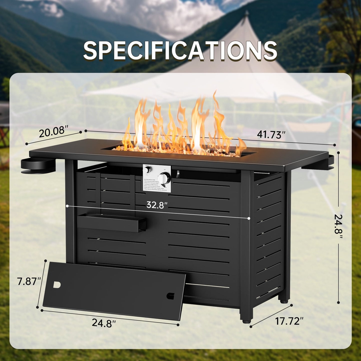 KingChii 45 inch Propane Fire Pit with Lid, Lava Stone, 60,000 BTU Steel Gas Fire Pit Table for Outdoor, Garden, Patio and Backyard, Black