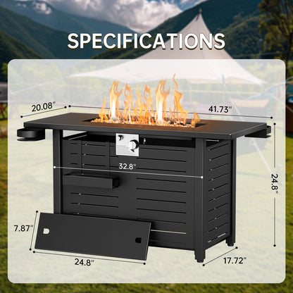 KingChii 45 inch Propane Fire Pit with Lid, Lava Stone, 60,000 BTU Steel Gas Fire Pit Table for Outdoor, Garden, Patio and Backyard, Black