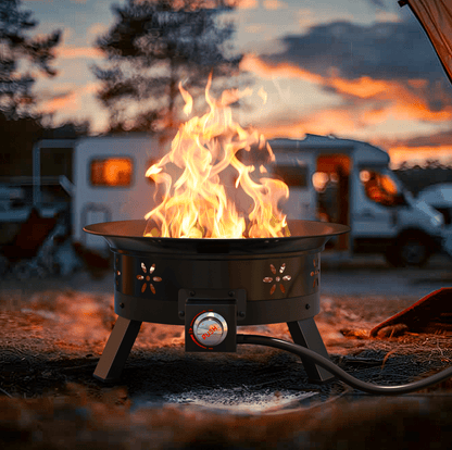 Philergo 19 inch Portable Fire Pits with Grill for Outside 58000 BTU Gas Fire Bowl with Foldable Legs & Lid & Carry Kit & Lava Rock Stone