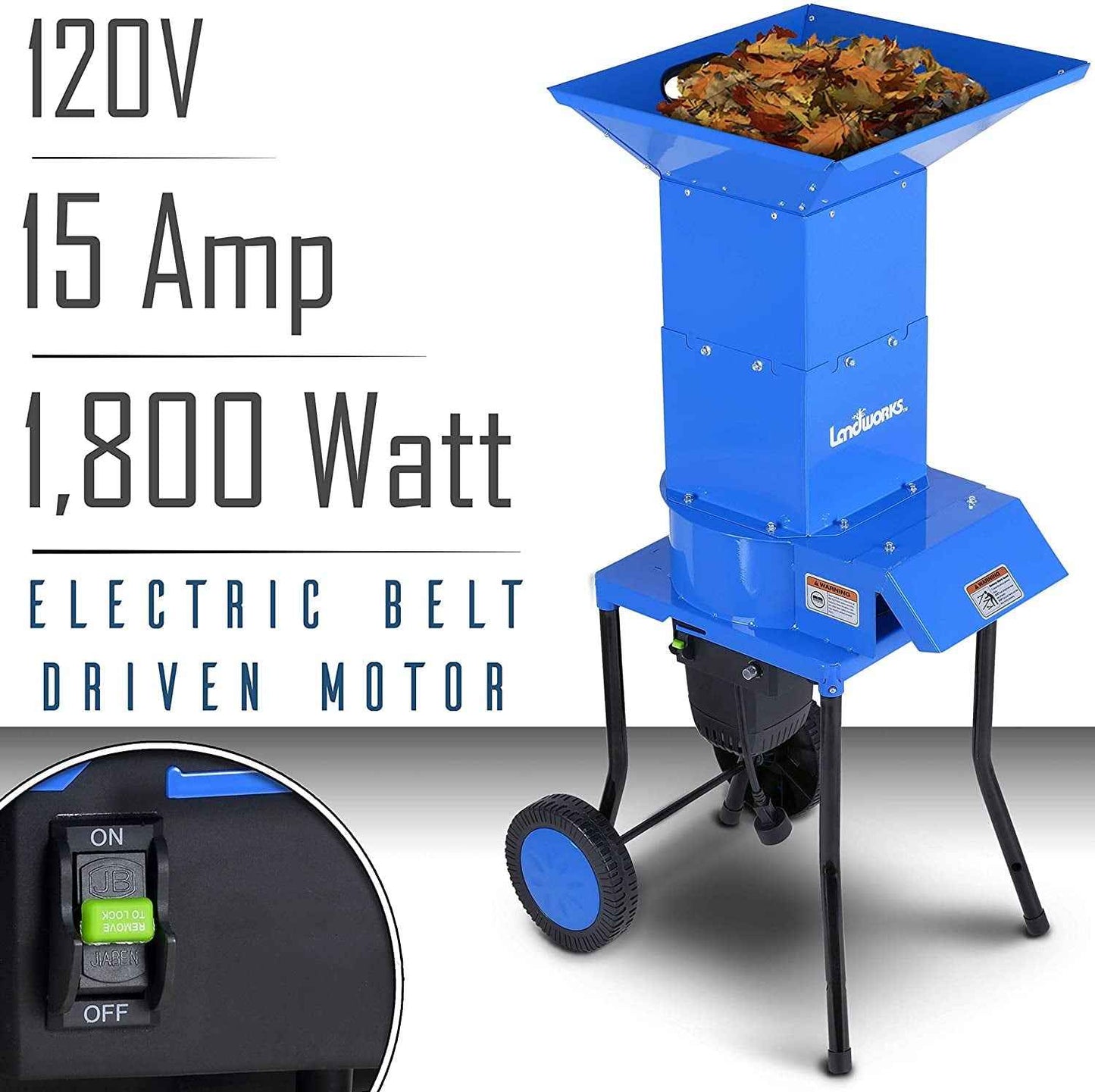 Landworks Electric Leaf Shredder & Mulcher 0.5” 15 AMP 120V Corded Electric Chipper