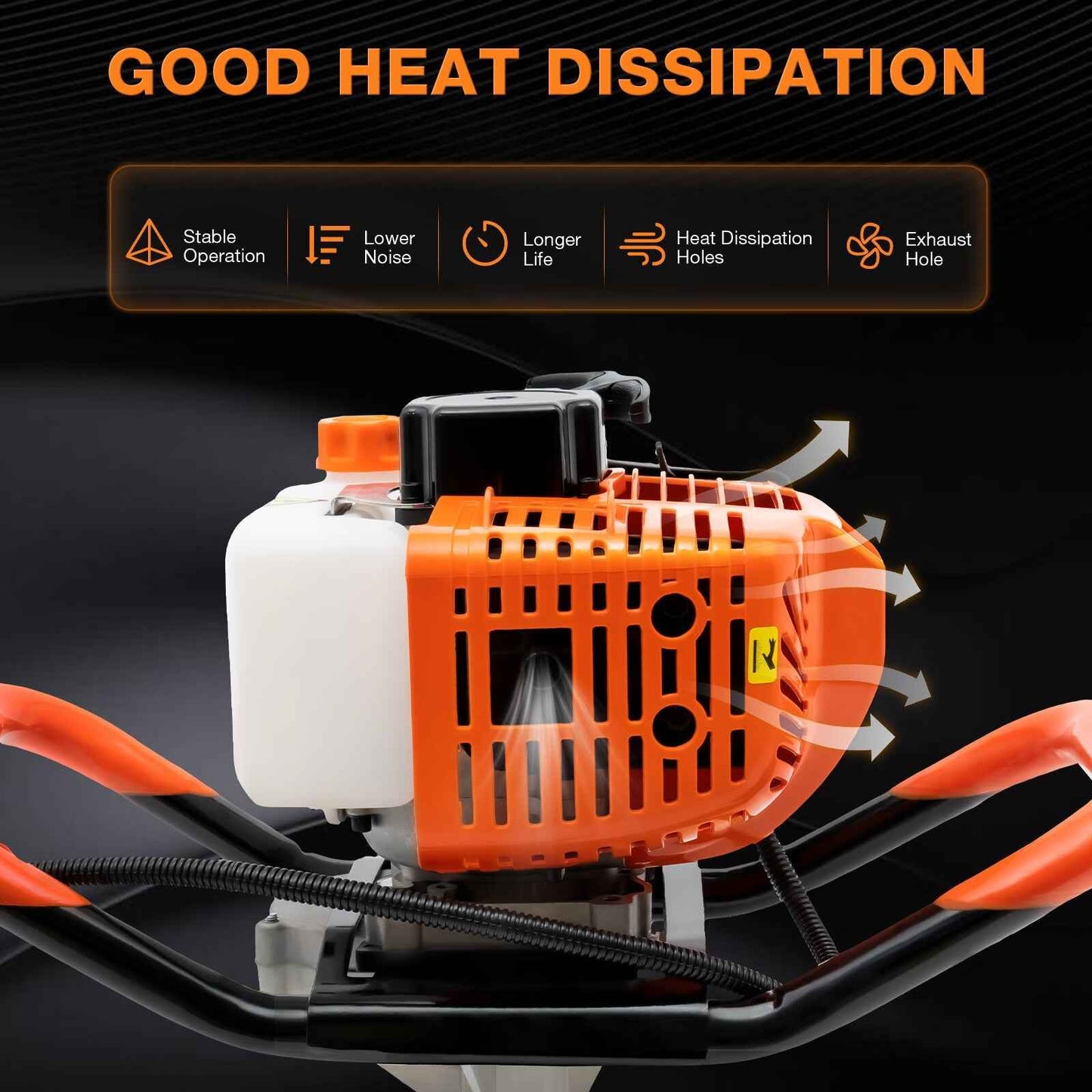 Anqidi 52CC 2 Stroke Gas Powered Auger Post Hole Digger Farm Fence Ground Drill Hole Borer 2.3HP 1.7KW Single Cylinder Air-Cooled Engine Earth Digger Garden Tools with 4" 6" 8" Bits & Extension Bar