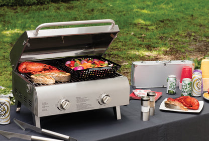 Cuisinart Chef's Style Tabletop Portable Propane Gas Grill, 20,000 BTU Stainless Steel 2-Burner Outdoor BBQ Grill