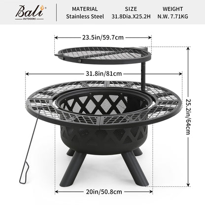 BALI OUTDOORS Fire Pits Outdoor Wood Burning Firepit Grill, 20 Inch Fire Bowl