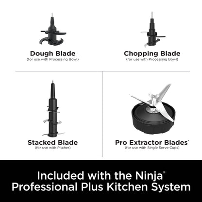 Ninja Professional Plus Kitchen System, 1400 Watts, 5 Presets for Smoothies, Chopping, Dough with Auto IQ, 72-oz.* Blender Pitcher, 64-oz. Processor Bowl, 24-oz. To-Go Cups, Black, BN800