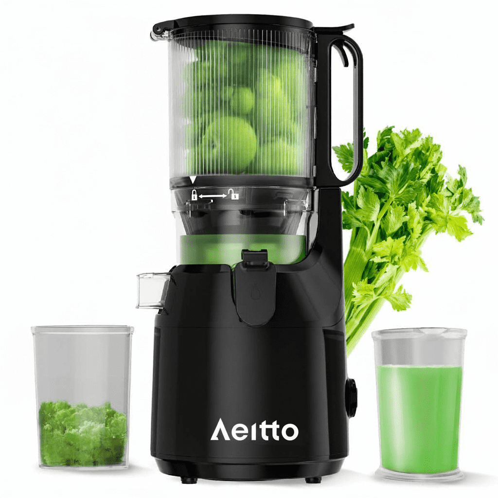 Aeitto Juicer Machines, Cold Press Juicer, 5.3" Extra Large Feed Chute for Whole Vegetables & Fruits, High Juice Yield Juice Maker,  1.7L Large Capacity Slow Masticating Juicer