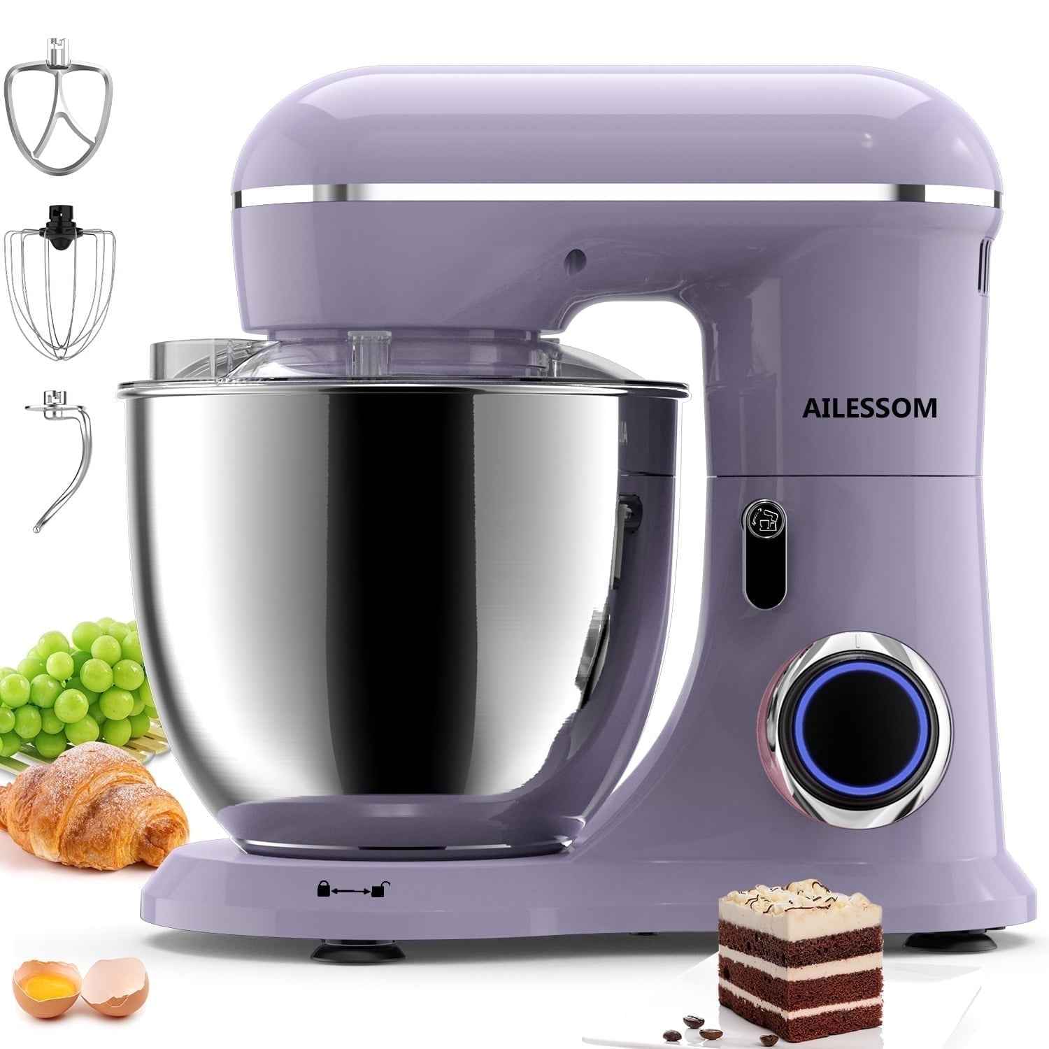 Ailessom New Stand Mixer,6.5-QT 10-Speed Tilt-Head Kitchen Electric Mixer with Bowl, Dough Hook, Beater, Whisk for Most Home Cooks, (Vine Purple）
