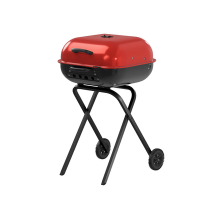 Americana Walk-A-Bout Charcoal Original Square Grill-100% Pre-Assembled Portable Steel, Red
