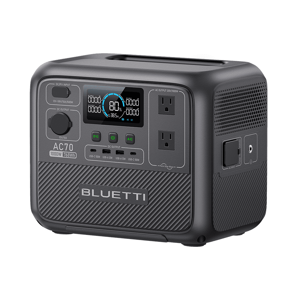 BLUETTI AC70 Portable Solar Generator, 768Wh LiFePO4 Power Station,80% Charge in 45 Mins, 1000W Rated Power (2000W Lifting Power) for Camping, Hiking, Home Backup