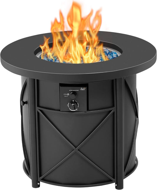 Bali Outdoors 30" Round Gas Fire Pit Table 50000 BTU Fire Column for Outside Backyard, Patio, Black