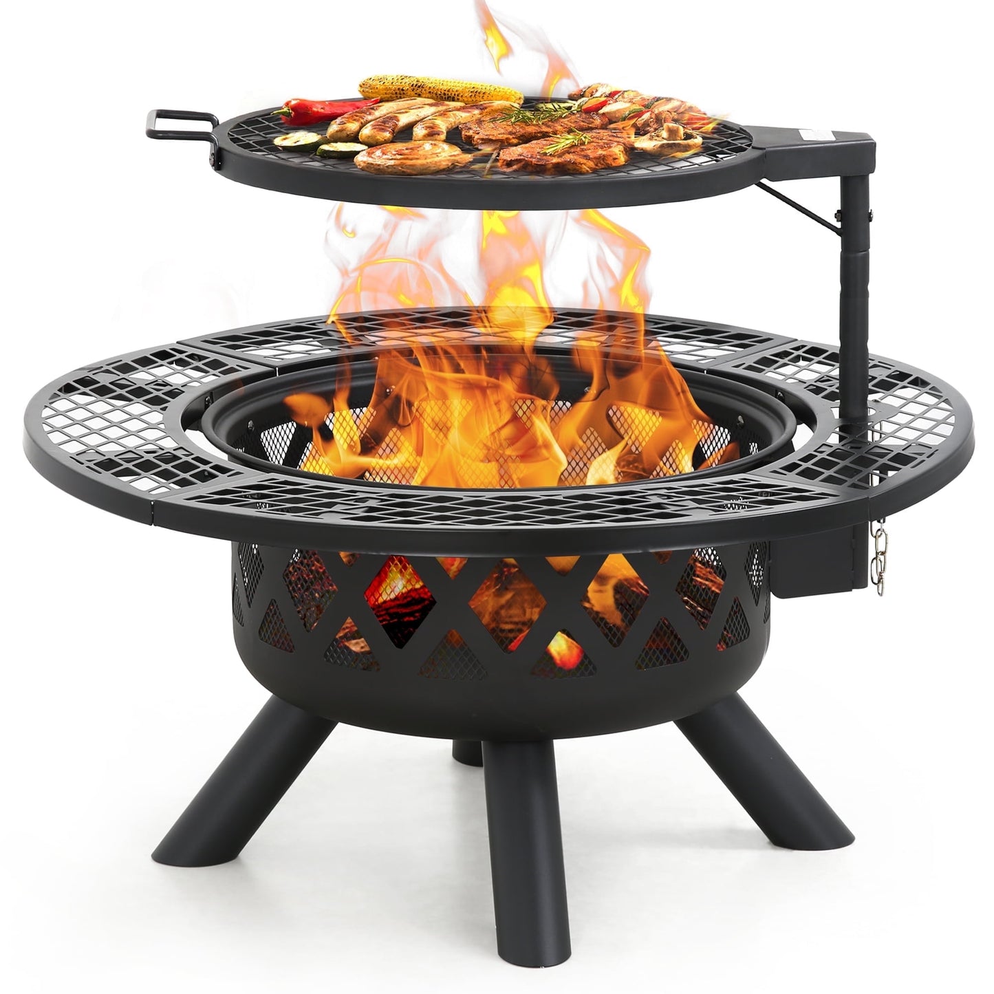 Bali Outdoors 32 inch Fire Pit with Poker, Outdoor Fire Pit, Wood Burning Firepits for Outside with Grill
