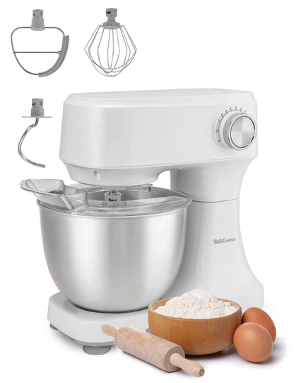 Betty Crocker Stand Mixer, 3.7-Qt Electric Mixer with 10 Speeds, Kitchen Mixer with Dough Hook, Whipping Whisk & Flat Beater with Scraper, Kitchen Appliances with Anti-Splash Cover & Stainless Steel M