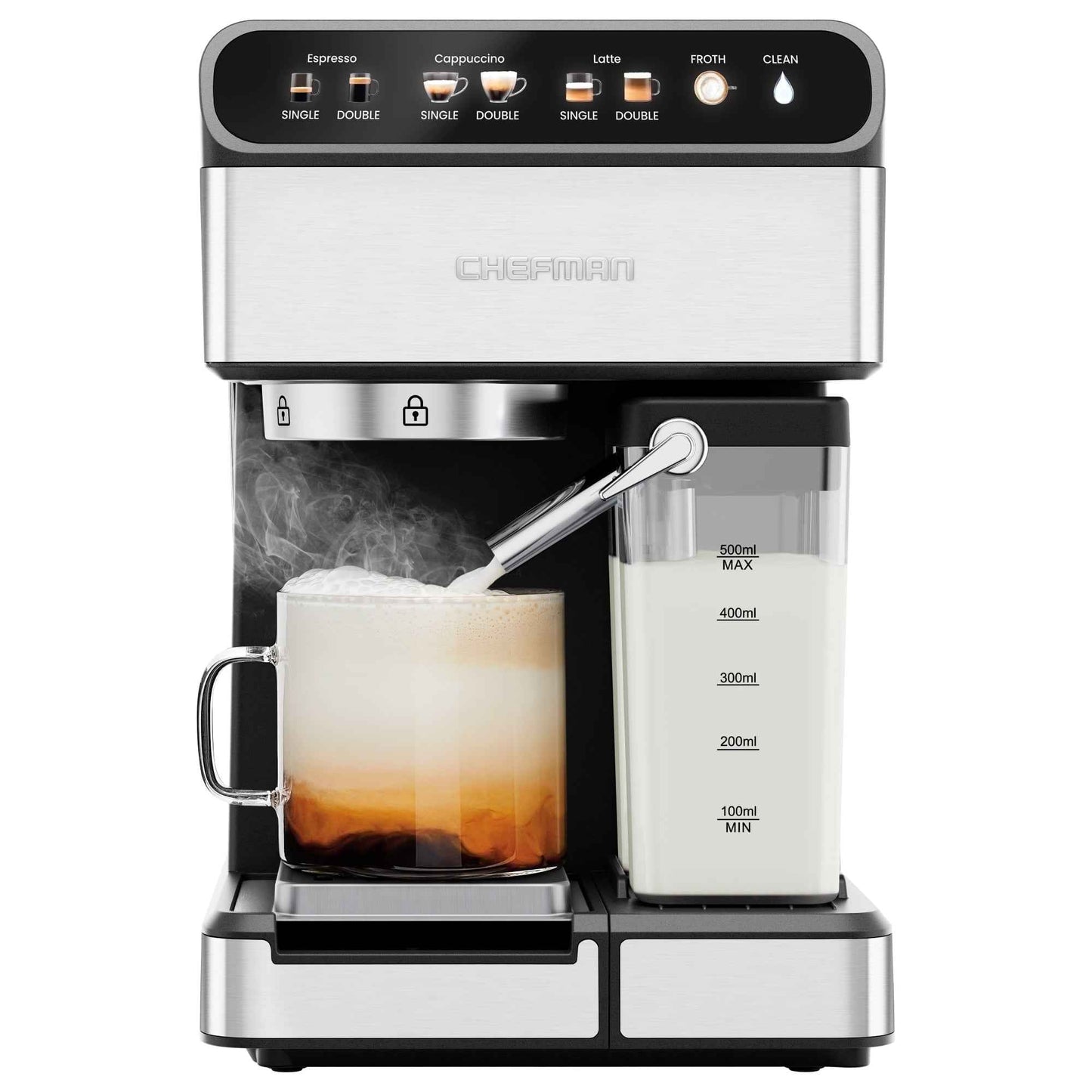 Chefman CaféMaster Pro Espresso Machine w/ Milk Frother for Cappuccinos & Lattes – Stainless Steel