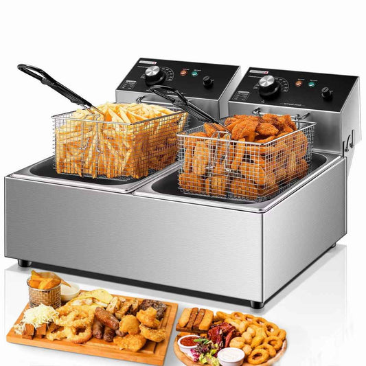 Commercial Deep Fryer with Basket, 3400W 12.7QT/12L, Detachable Large Capacity Stainless Steel Countertop Electric Oil Fryer with Temperature Control for Restaurant or Home Use
