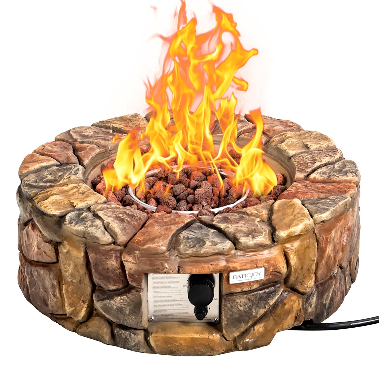 Costway 28'' Propane Gas Fire Pit Outdoor 40,000 BTU Stone Finish Lava Rocks Cover Brown