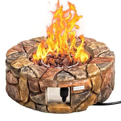 Costway 28'' Propane Gas Fire Pit Outdoor 40,000 BTU Stone Finish Lava Rocks Cover Brown