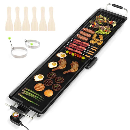 Costway 39.5" Extra Large Electric Teppanyaki Grill with 2 Cooking Surface Adjustable Temperatures and Drip Tray