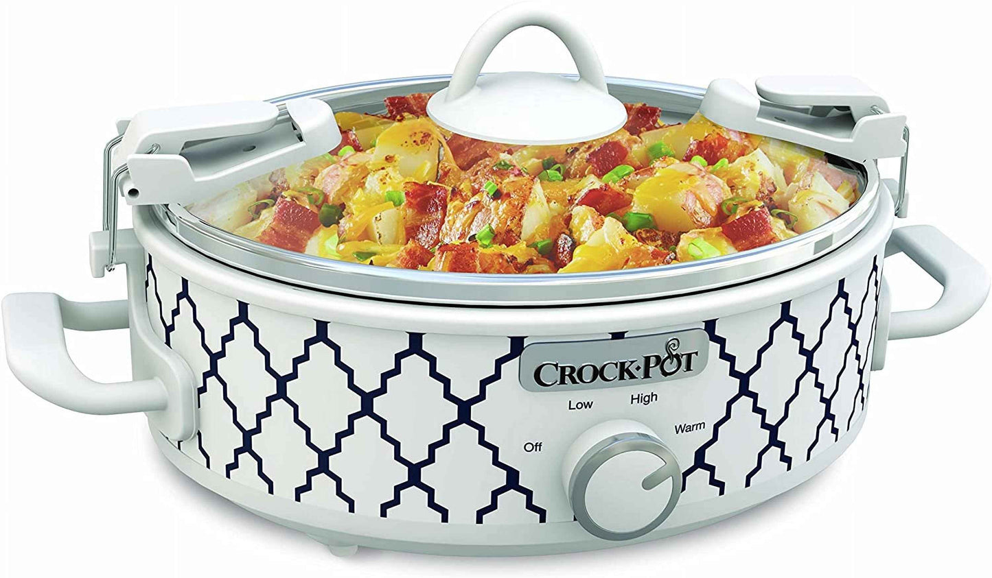 Crock-Pot Small 2.5 Quart Casserole Slow Cooker in White/Blue, Enjoy Eye-Catching Quick Meals, Durable and Compact