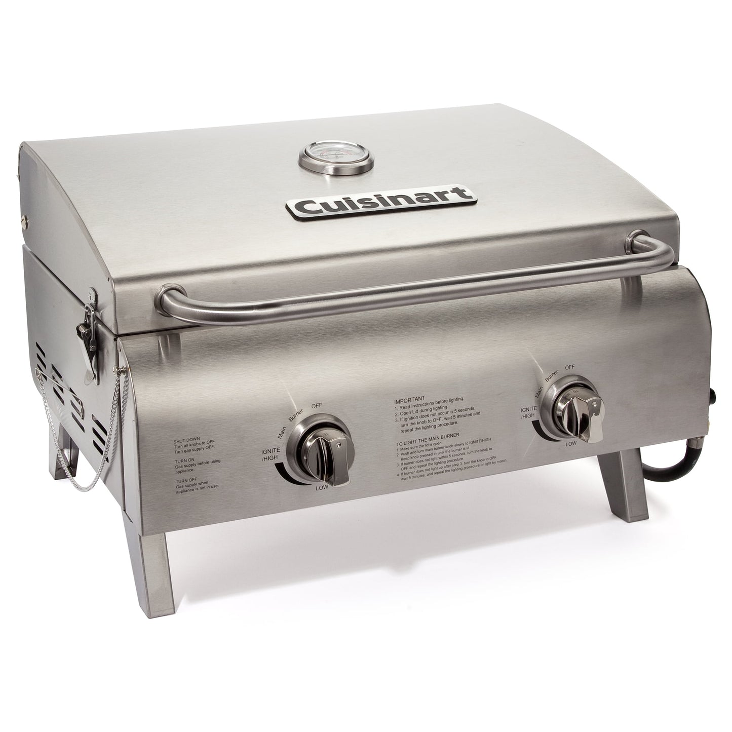 Cuisinart Chef's Style Tabletop Portable Propane Gas Grill, 20,000 BTU Stainless Steel 2-Burner Outdoor BBQ Grill