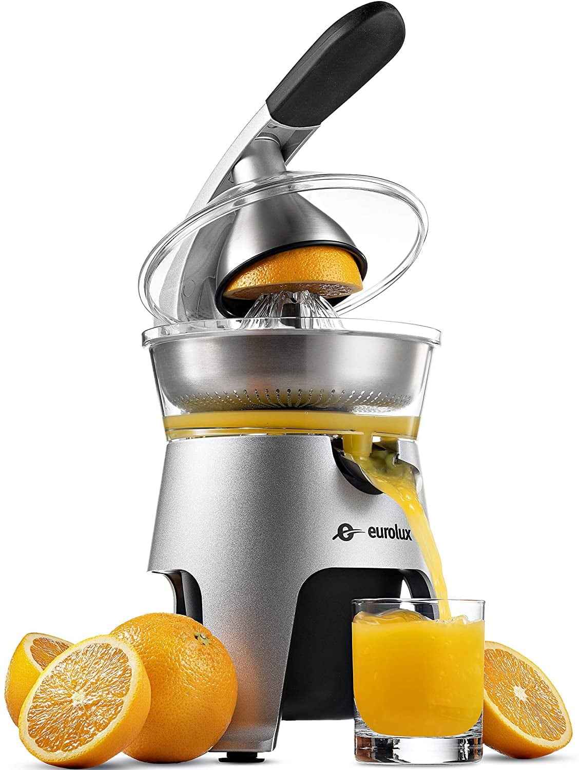 Eurolux Die Cast Stainless Steel Electric Citrus Juicer for Orange, Lemon, Grapefruit, 300 Watt
