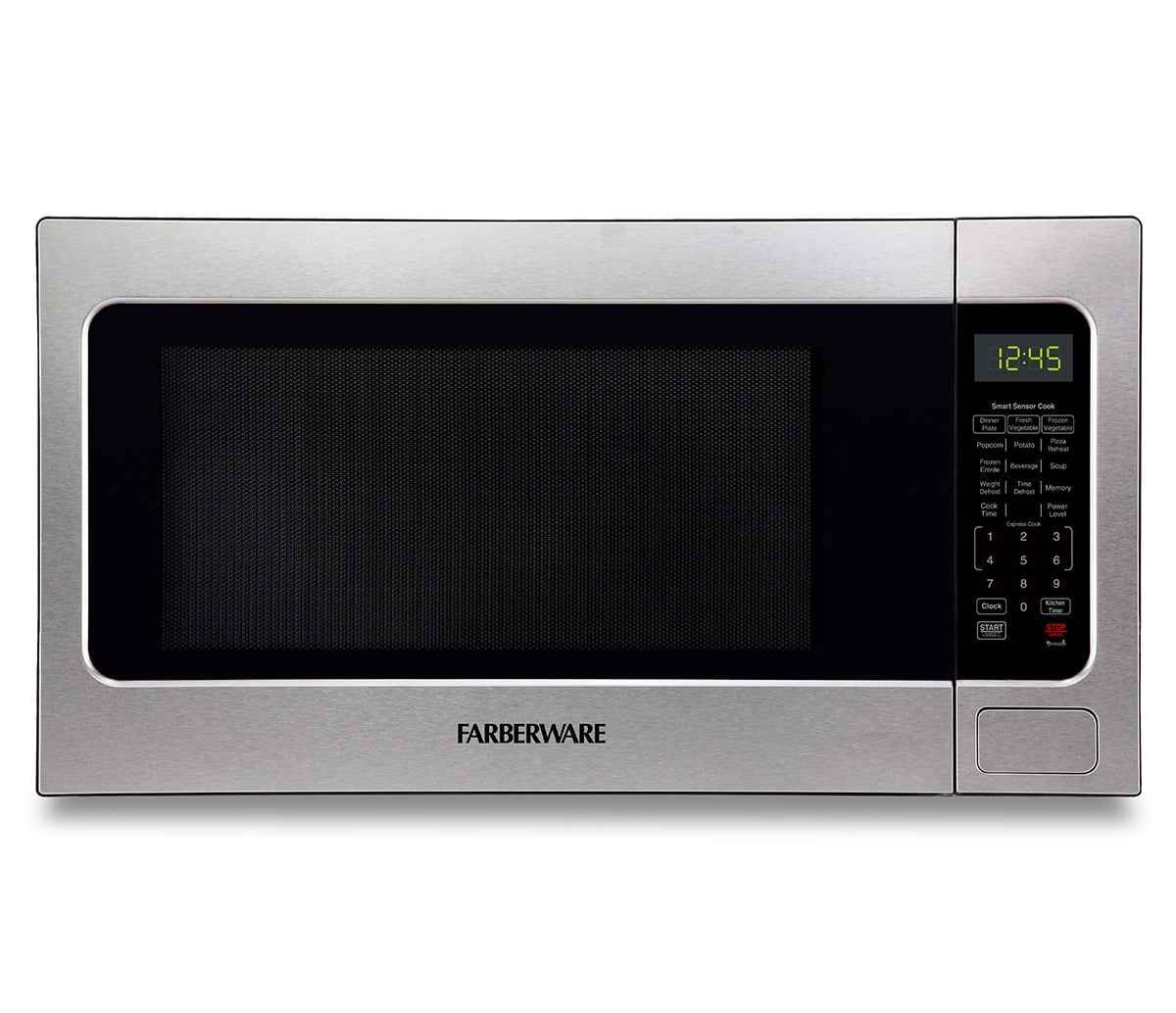 Farberware Countertop Microwave Ov 1100 Watts, 2.2 cu ft - Smart Sensor With LED Lighting and Child Lock - Perfect for Apartments and Dorms - Easy Clean Black Interior, Stainless Steel
