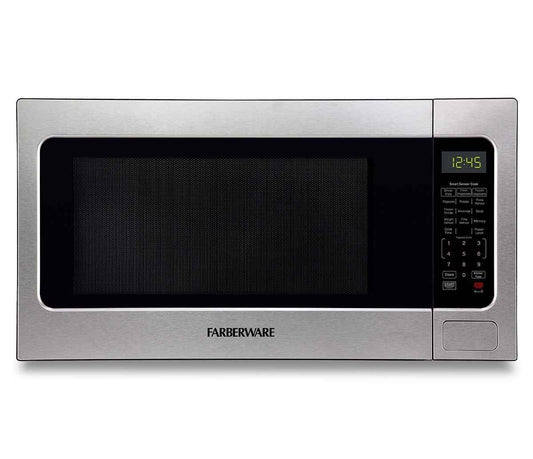 Farberware Countertop Microwave Ov 1100 Watts, 2.2 cu ft - Smart Sensor With LED Lighting and Child Lock - Perfect for Apartments and Dorms - Easy Clean Black Interior, Stainless Steel