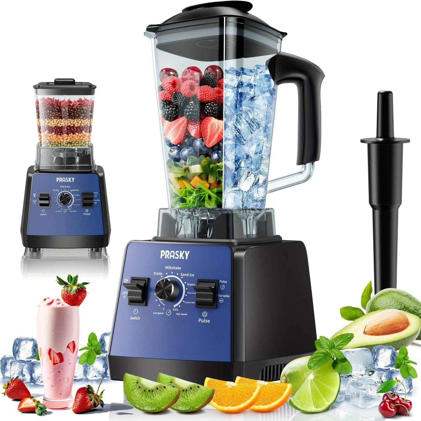 Food Processor Professional Blender, Smoothies Blender, Max.2400W Sorbet Blender And Grinder Combo 25000RPM Powerful Blenders Kitchen 68oz 2 Containers Countertop Blenders Ice, Grinding