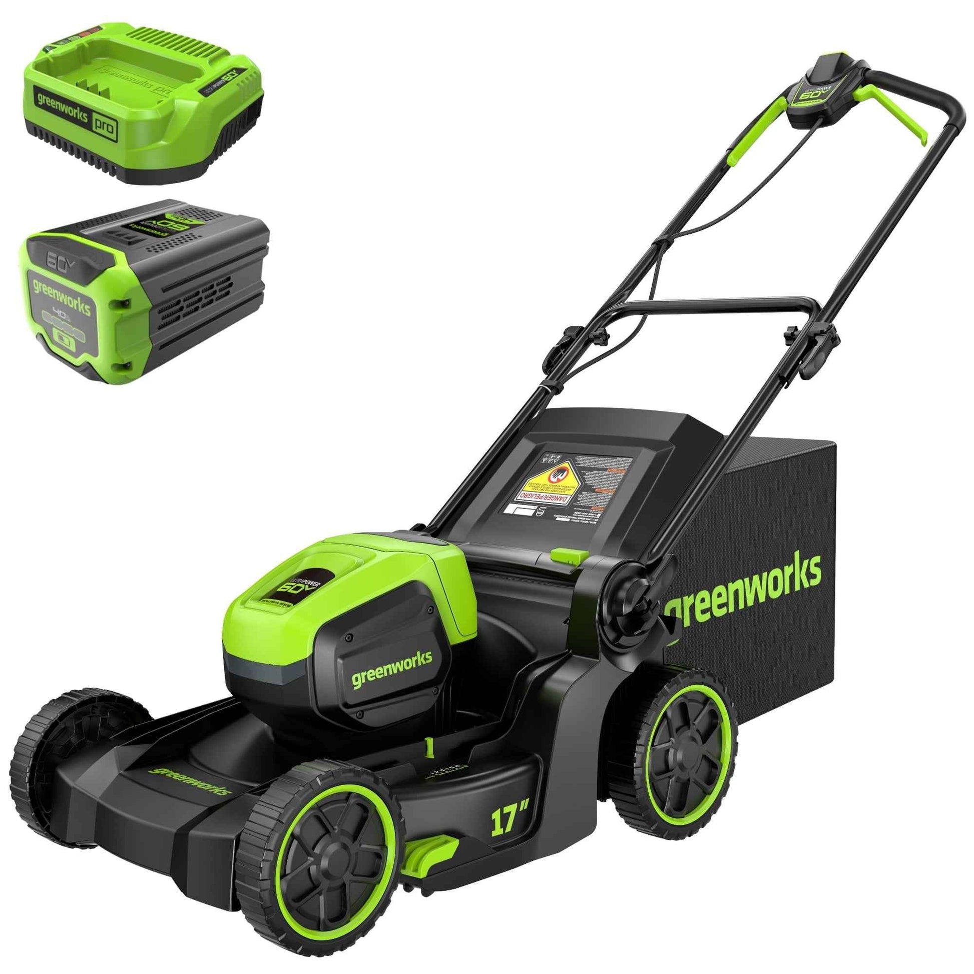 Greenworks 60V 17" Cordless Battery Push Lawn Mower w/ 4.0Ah Battery & Charger