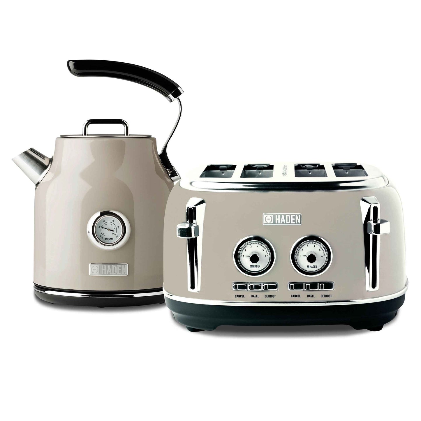 Haden Dorset 4 Slice Wide Toaster & Electric Water Kettle, Putty & Chrome