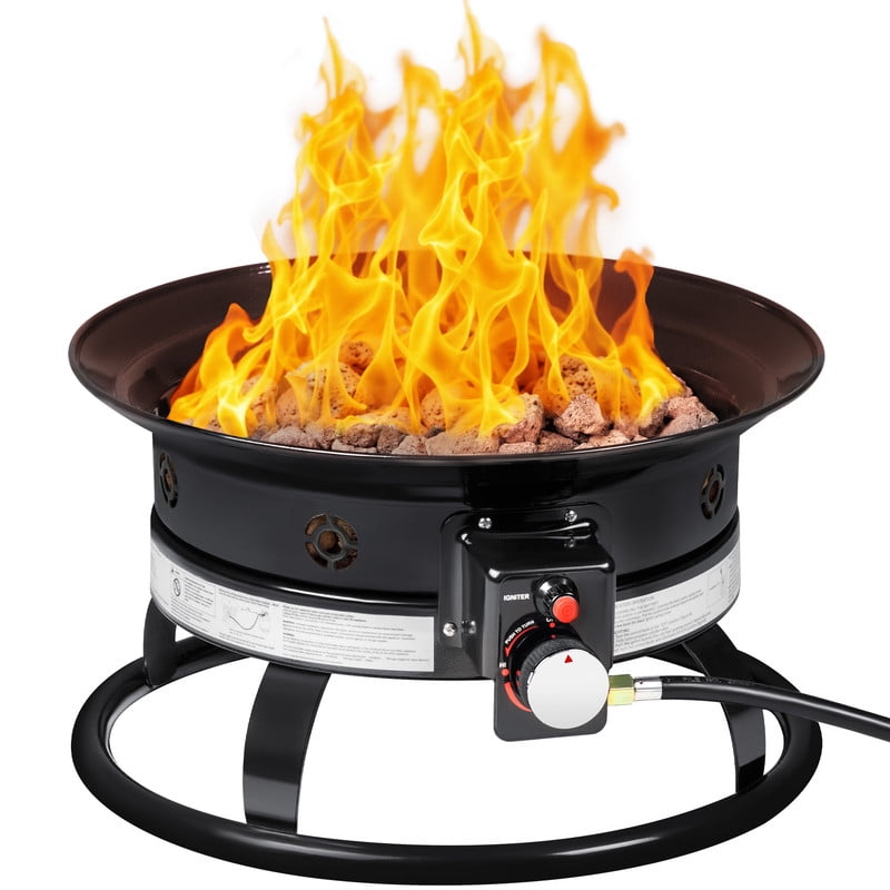 Homall Portable Propane Fire Pit for Outside, Smokeless Gas Fire Bowl with Auto-Ignition, 19-Inch Diameter Lid & Carry Kit, for Patio,, Black