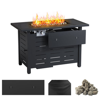 JolyDale 40" Propane Fire Pit Table, 50,000 BTU Auto Ignition Steel Gas Fire Pit with Removable Lid & Waterproof Cover for Patio, Backyard, Black