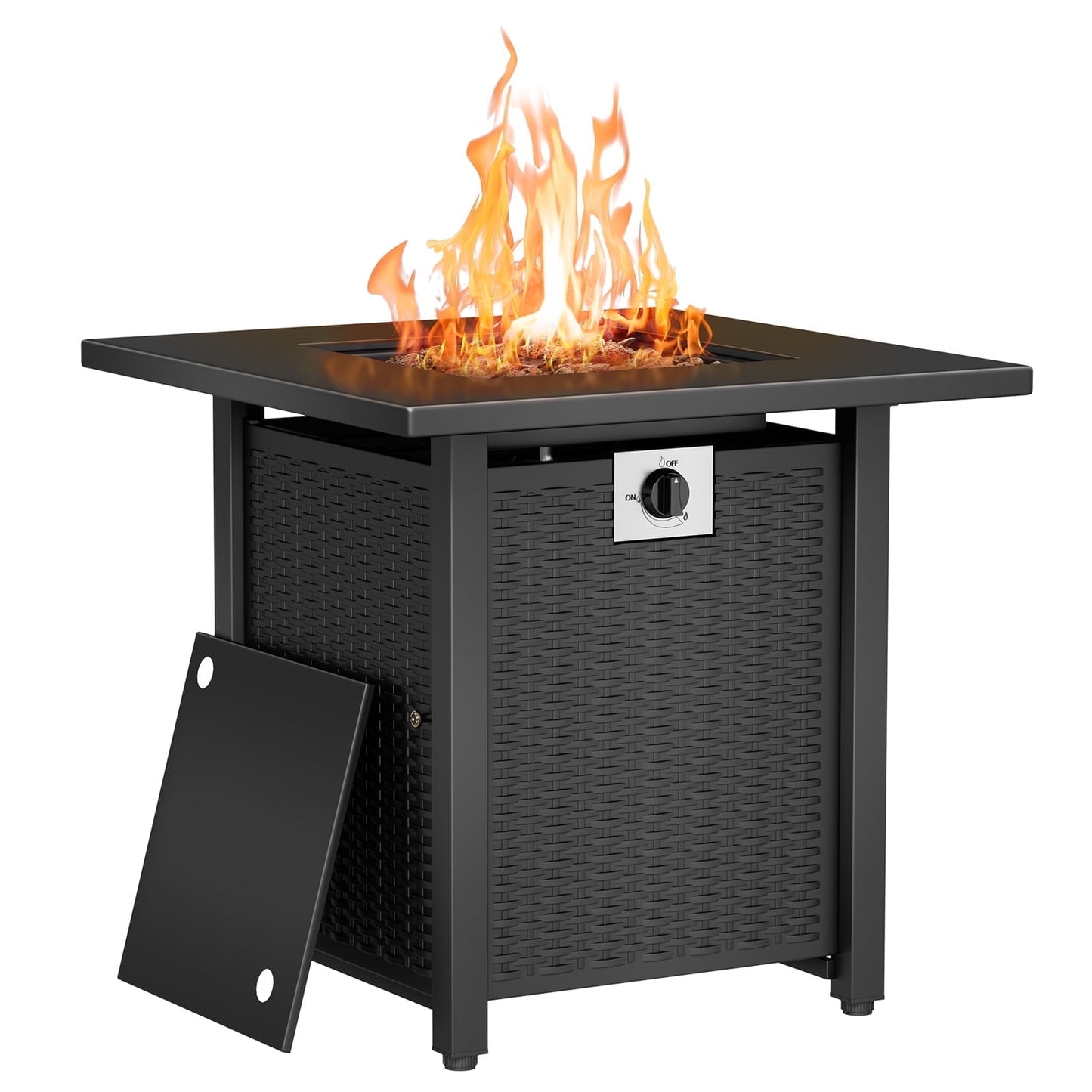 KingChii 28 inch Propane Fire Pit with Lid and Lava Rock, 50,000 BTU Steel Gas Fire Pit Table for Outdoor, Garden, Patio and Backyard, Black