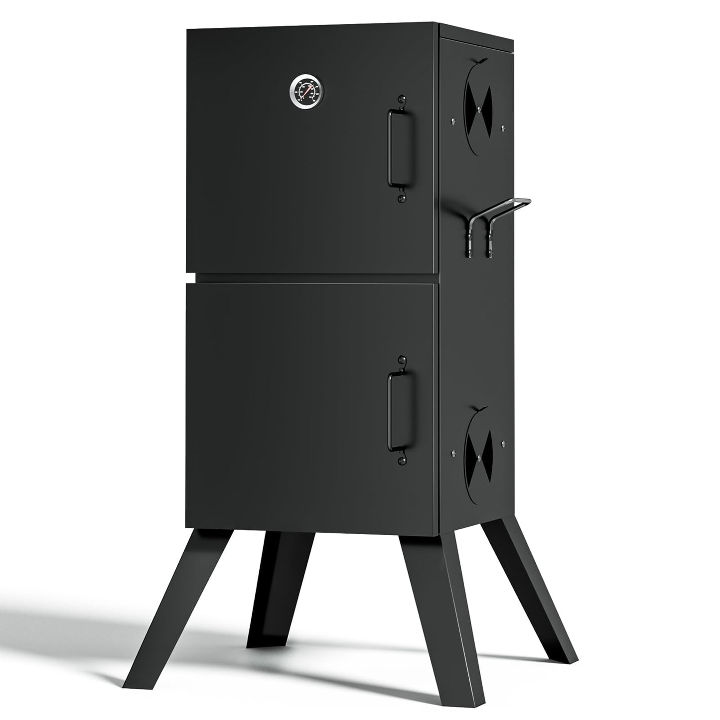 Kingchii Vertical Charcoal Smoker BBQ Grill with Built-in Thermometer, Portable Smoker for Backyard, Camping, Barbecue, and Outdoor Grilling
