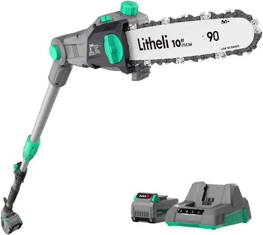 Litheli Cordless Pole Saw,10-Inch 40V Pole Saws for Tree Trimming, Battery Pole Saw With 2.5Ah Battery & Charger