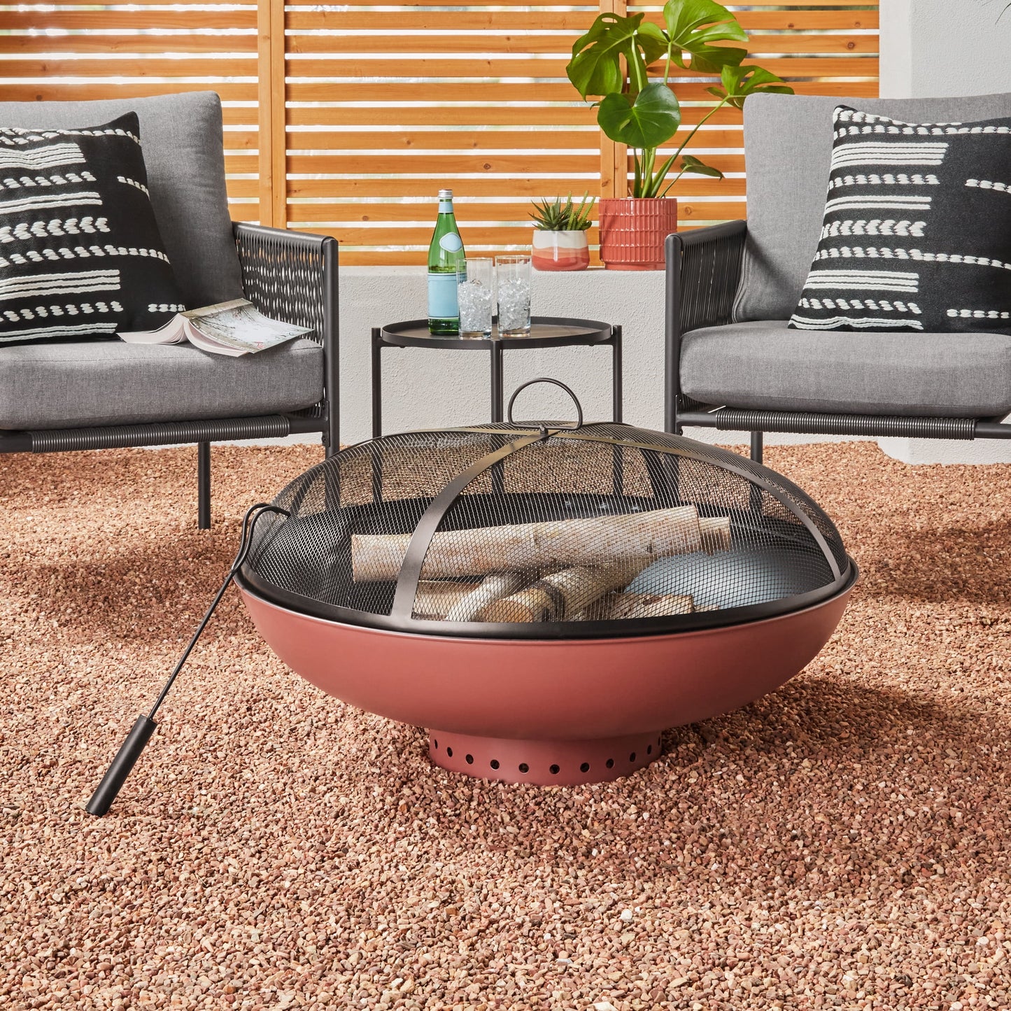 Mainstays 32" Round Terra-Cotta & Black High-Resistance Finish Steel Fire Pit