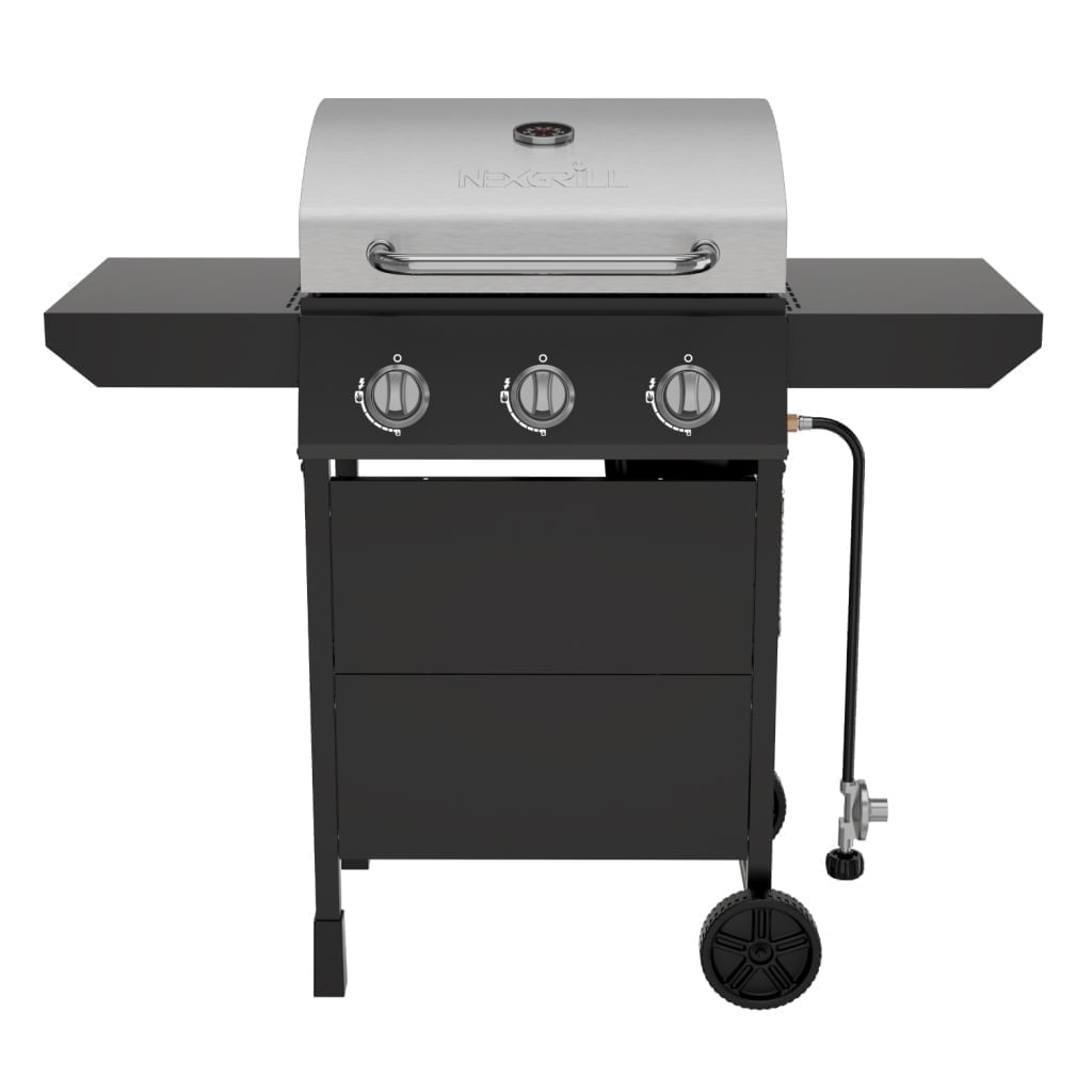 Nexgrill 3-Burner Propane Gas Grill with Side Tables, 27,000BTUs, Stainless Steel Lid, Spacious 429 SQ. In. Cooking Space, BBQ Grill for Outdoor Cooking, Patios, Parties, and More - 720-1012