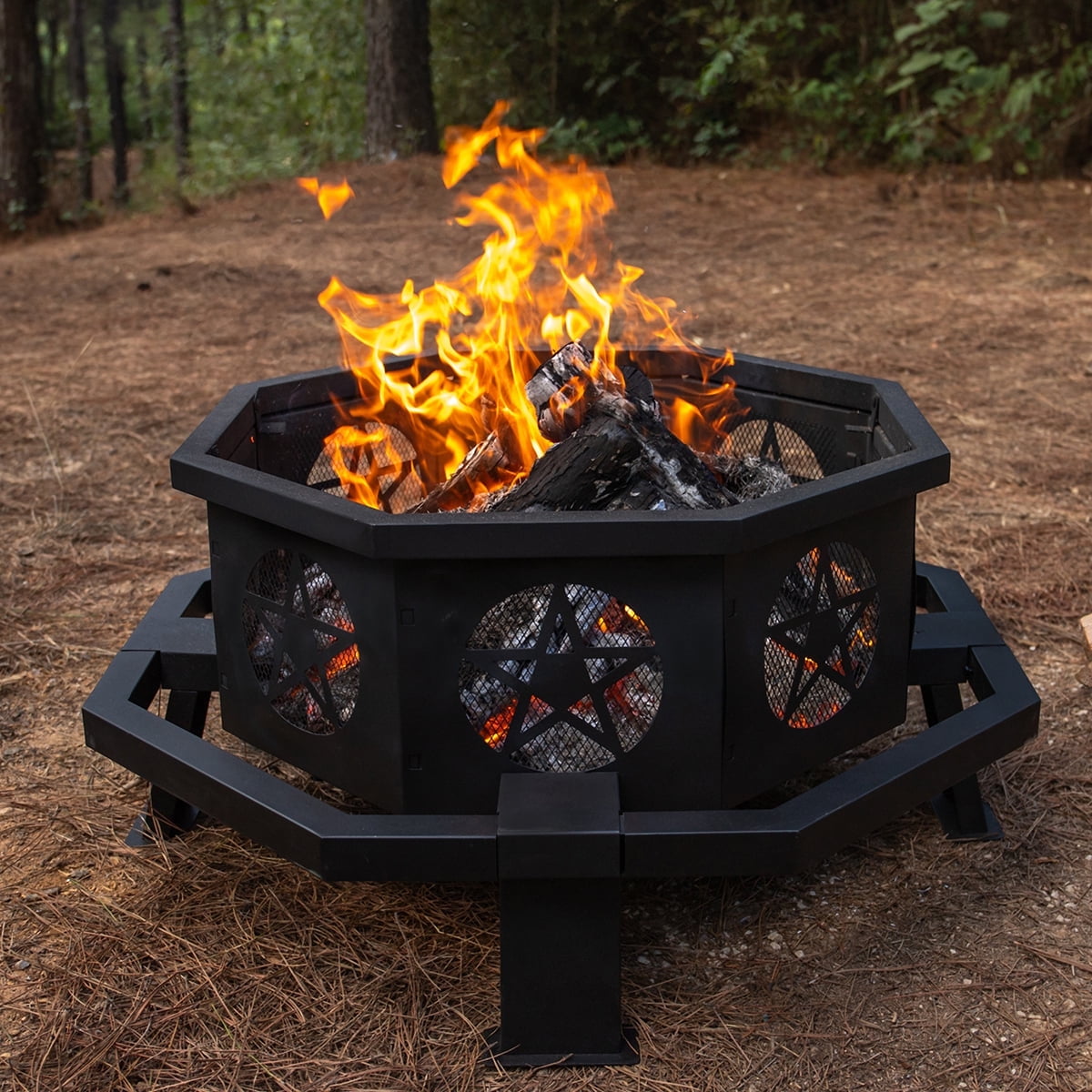 MistMo 35 inch Fire Pit, Outdoor Fire Pit Wood Burning Fire Pits with Cooking Grill