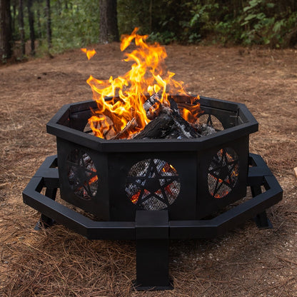MistMo 35 inch Fire Pit, Outdoor Fire Pit Wood Burning Fire Pits with Cooking Grill