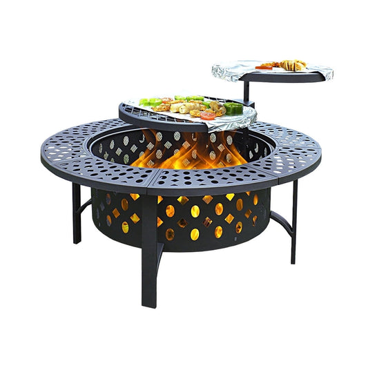 MistMo 36 inch Round Fire Pit for Outdoor Bonfire Multipurpose Wood Burning Metal Table for Patio