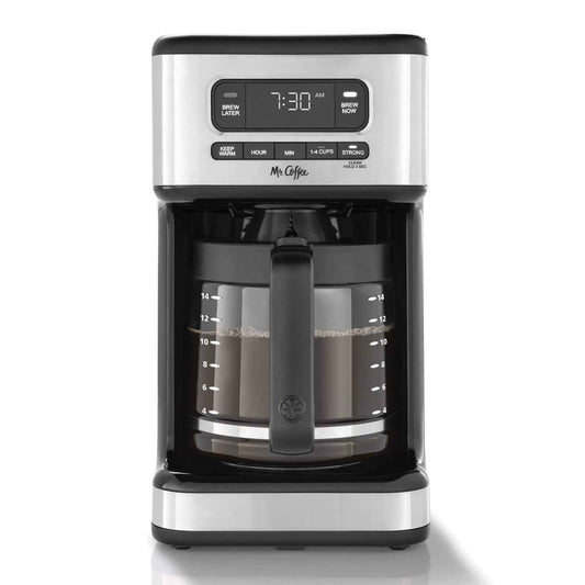 Mr. Coffee 14 Cup Programmable Coffee Maker, Light Stainless Steel