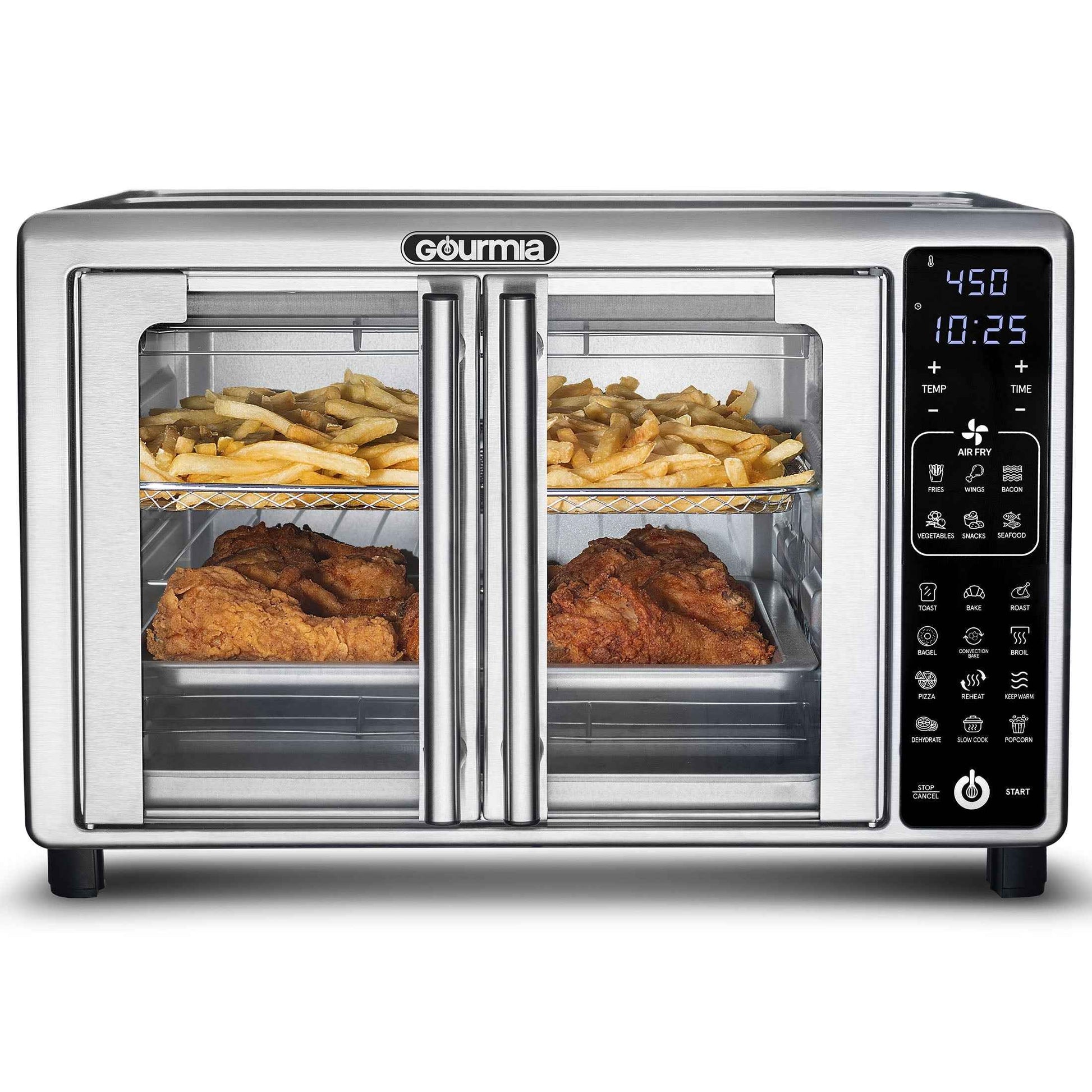 Gourmia French Door 6-Slice Digital Toaster Oven Air Fryer, 19 One-Touch Presets, 24L, Stainless Steel