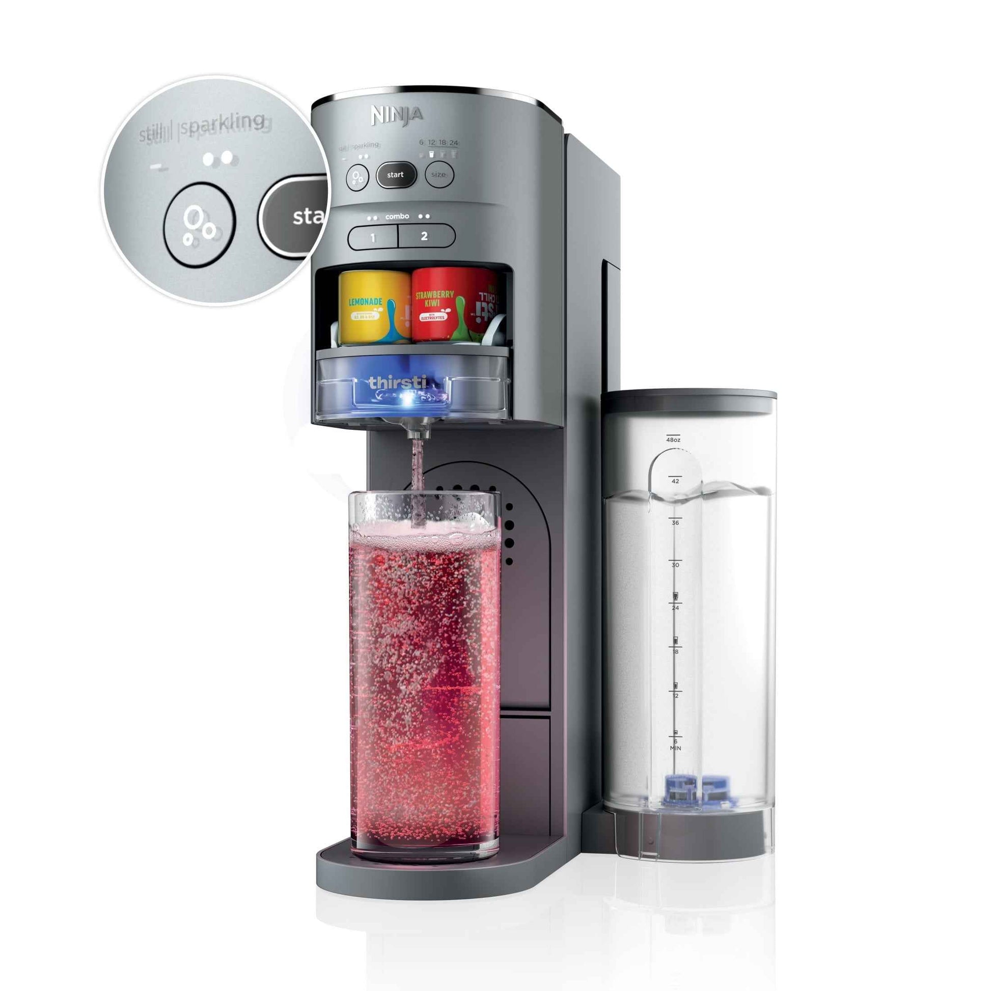Ninja Thirsti Drink Maker, Still, Sparkling Custom Drink Kit, with CO2 Canister, Flavors, and 48 oz Reservoir