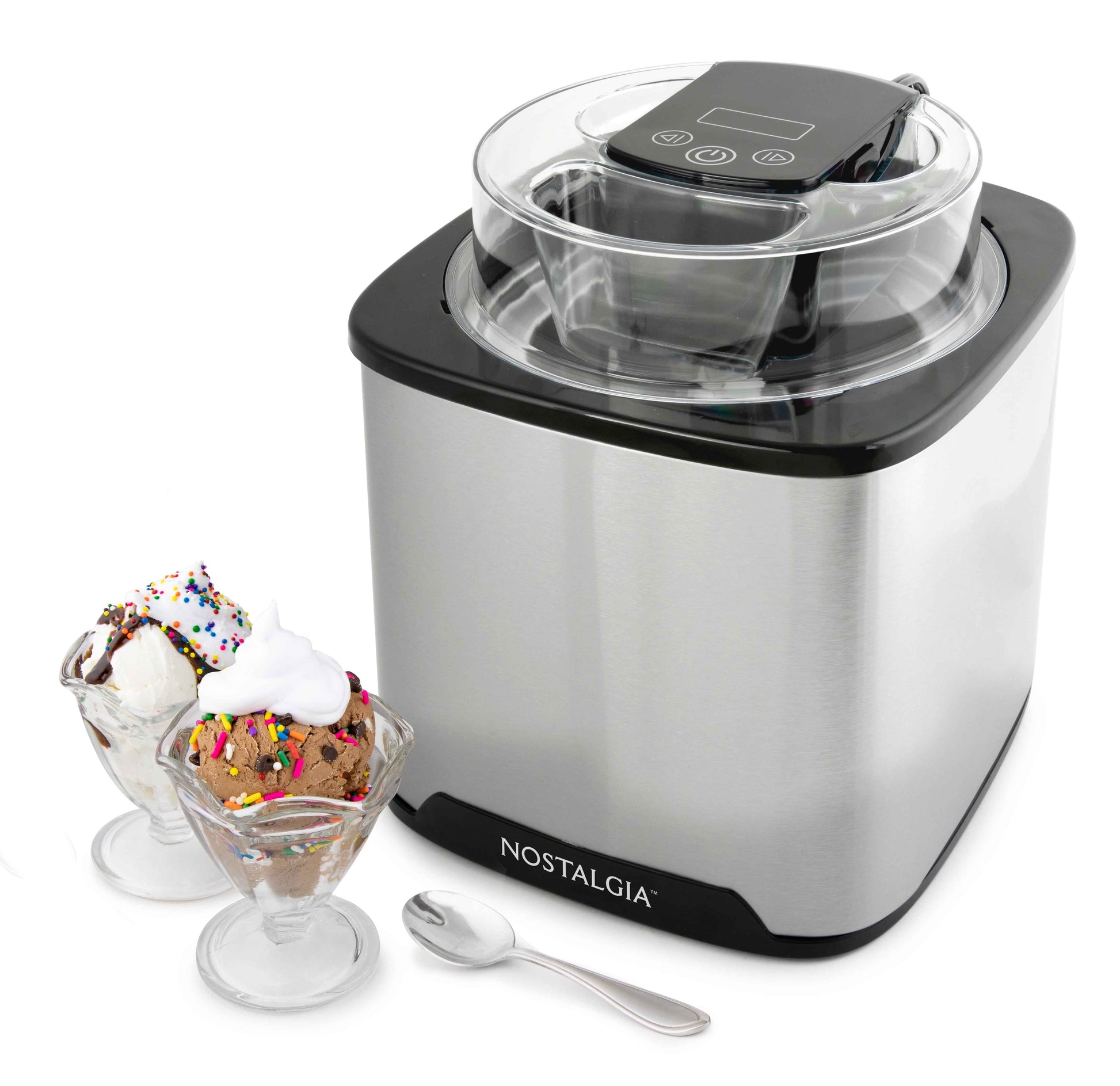 Nostalgia 2-Quart Electric Ice Cream Maker – Make Homemade Ice Cream, Gelato, Sorbet & Frozen Yogurt – No Salt/Ice Needed, Digital Controls, Mix-In Chute & Freezing Gel Canister – Stainless Steel