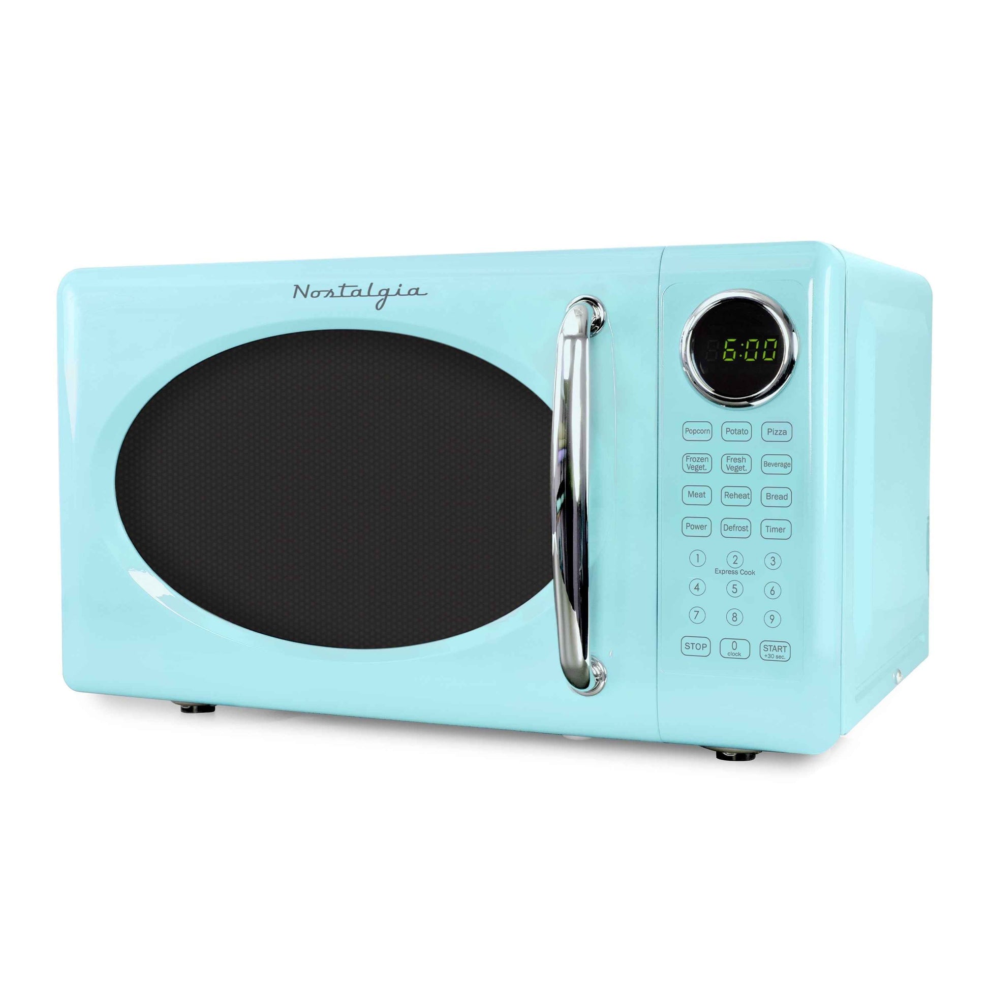 Nostalgia Retro Microwave Oven - 0.7 Cu Ft & 700-Watt Countertop Microwave with Glass Turntable, Child Safety Lock, 8 Auto-Cook Programs & Digital Clock - Aqua