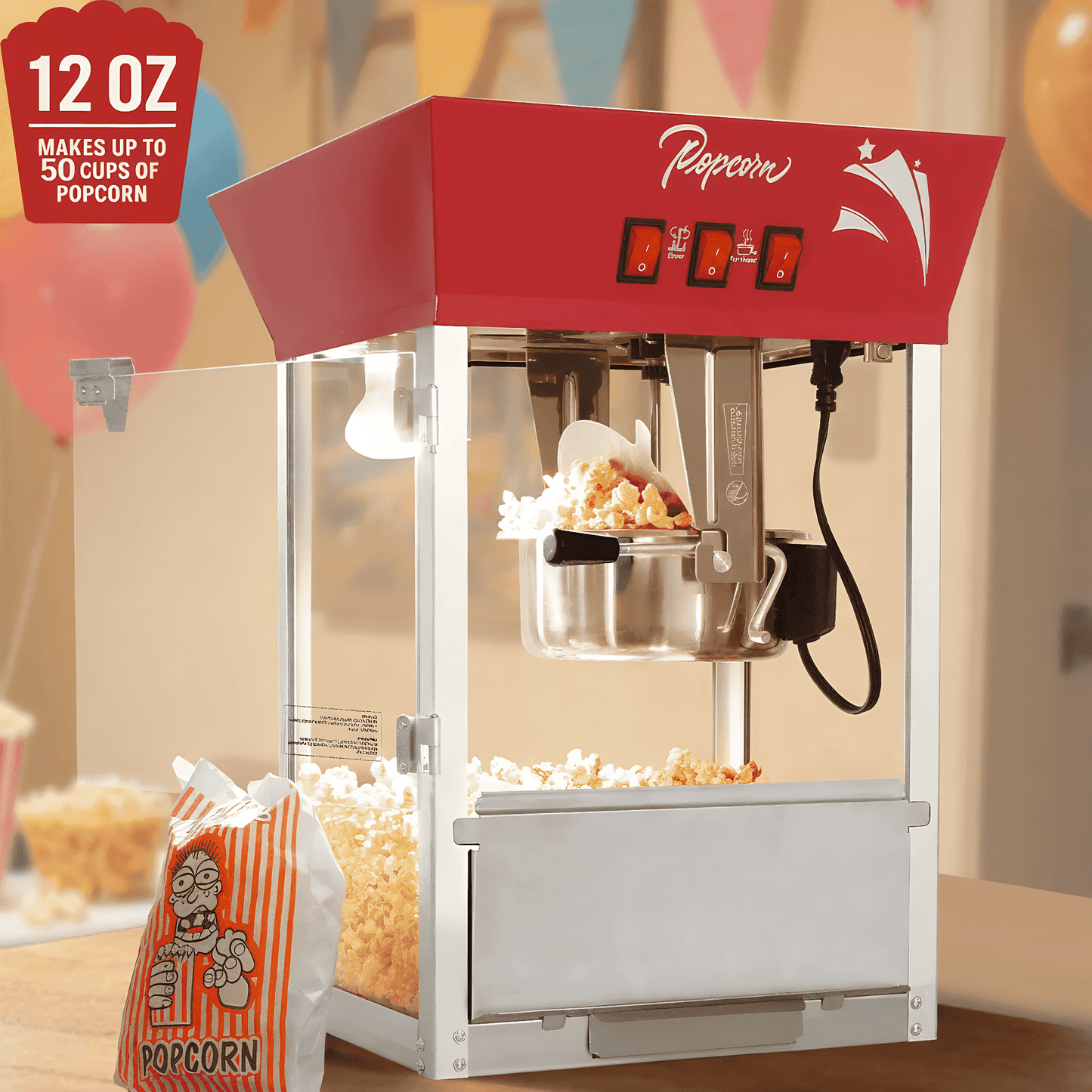 Commercial Popcorn Maker Machine, Enyopro 12oz Kettle Stainless Steel Popcorn Machine with Tempered Glass, Warming Deck, 850W Countertop Popcorn Popper for Movie Theatre, Parties