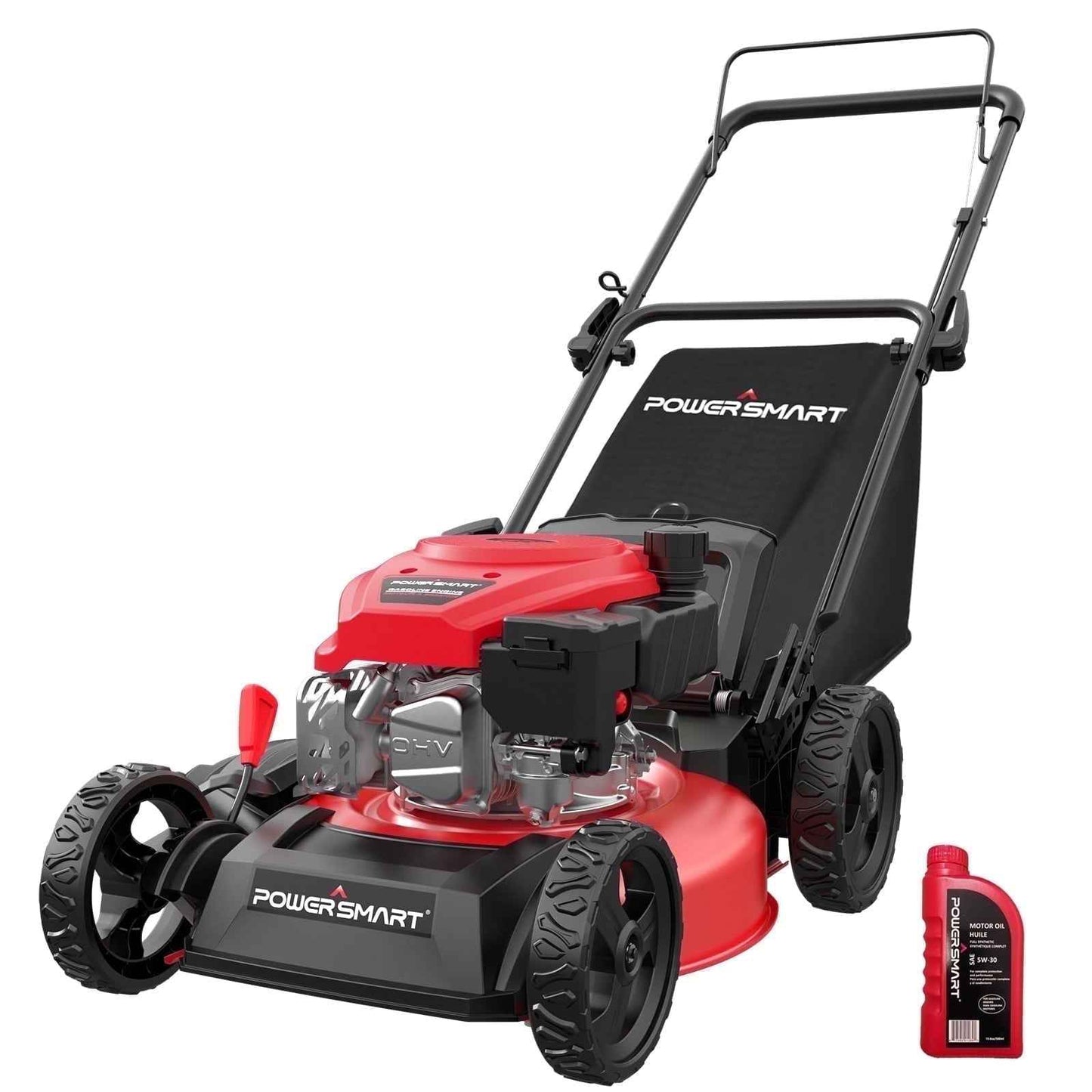 PowerSmart 3-in-1 18-inch Gas Push Lawn Mower with 144cc Engine, 6-Position Height Adjustment